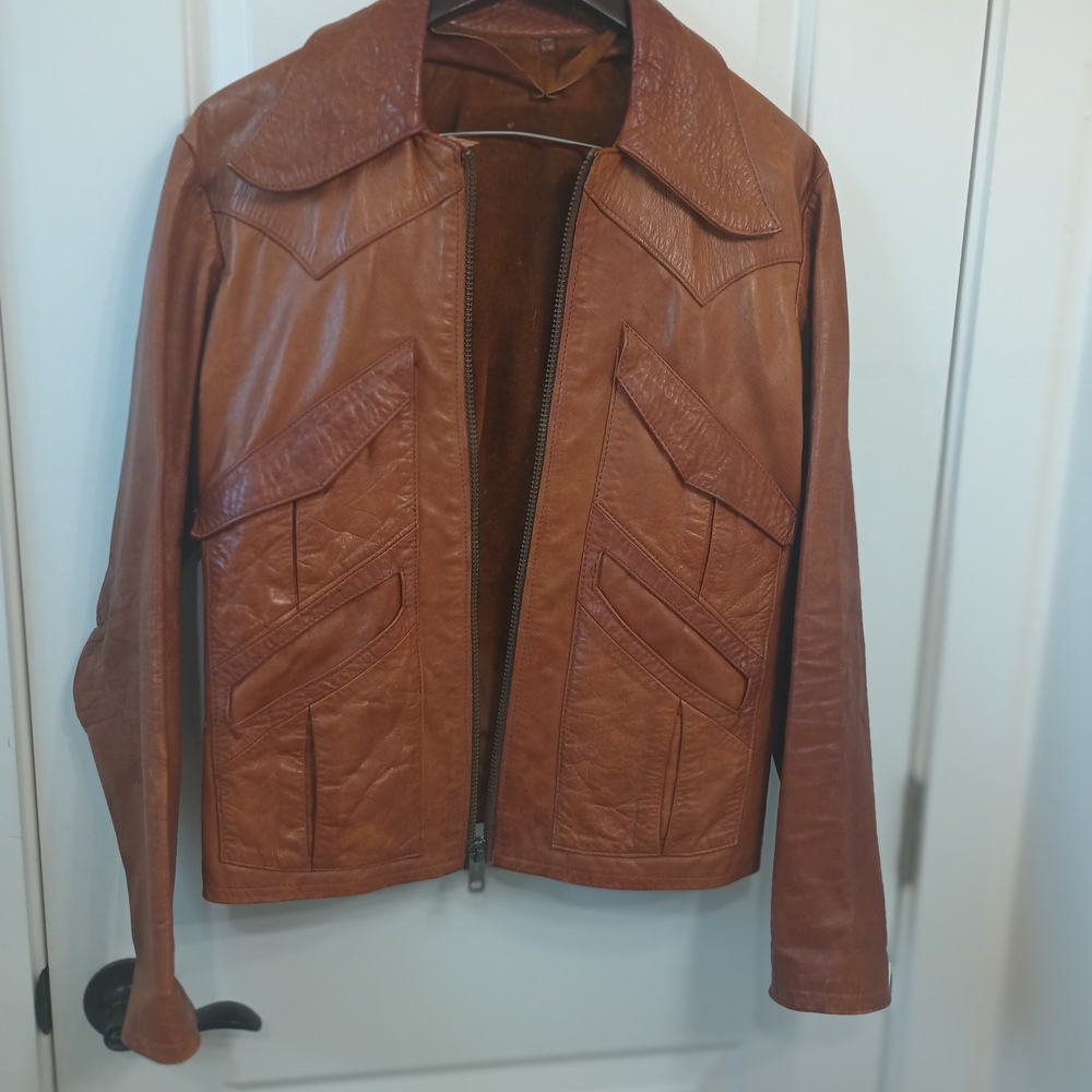 Men's Brown Leather Vintage East West Instruments 1970 Jacket